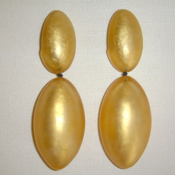 MONIES Frosted Lucite Over Gold Foil Dangle Clip-On Earrings - Picture 6 of 15